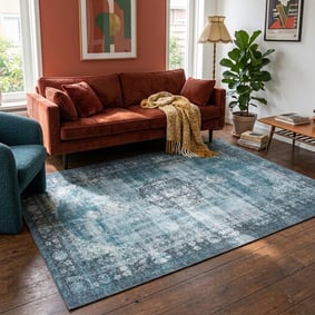 Teppich Vintage - Estate Medaillon Blau Grün