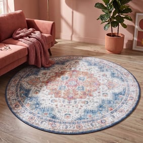 Teppich Vintage Rund - Azara Hellblau