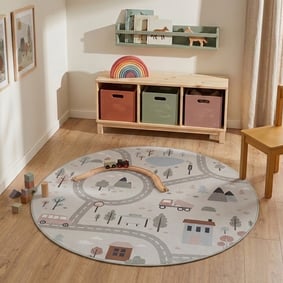 Auto Spielteppich Rund - Rocky Ride Weiß