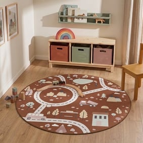 Auto Spielteppich Rund - Rocky Ride Terracotta