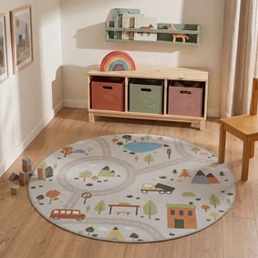 Auto Spielteppich Rund - Rocky Ride Grau