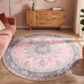 Teppich Vintage Rund - Lily Medaillon Rosa