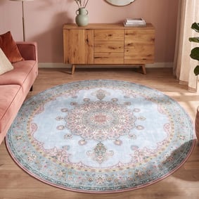 Teppich Vintage Rund - Lily Medaillon Hellblau Türkis