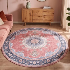 Teppich Vintage Rund - Lily Medaillon Rot Rosa