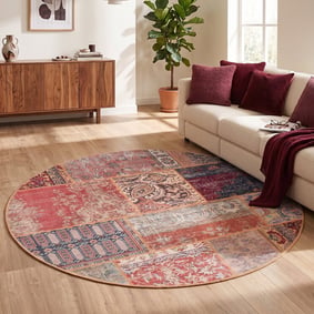 Teppich Patchwork Rund - Moods Rot No.16