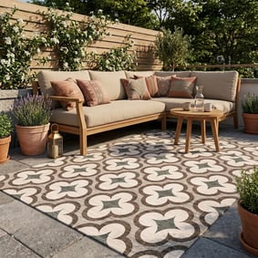 Geometrischer Outdoor Teppich - Mosaic Clover Grün