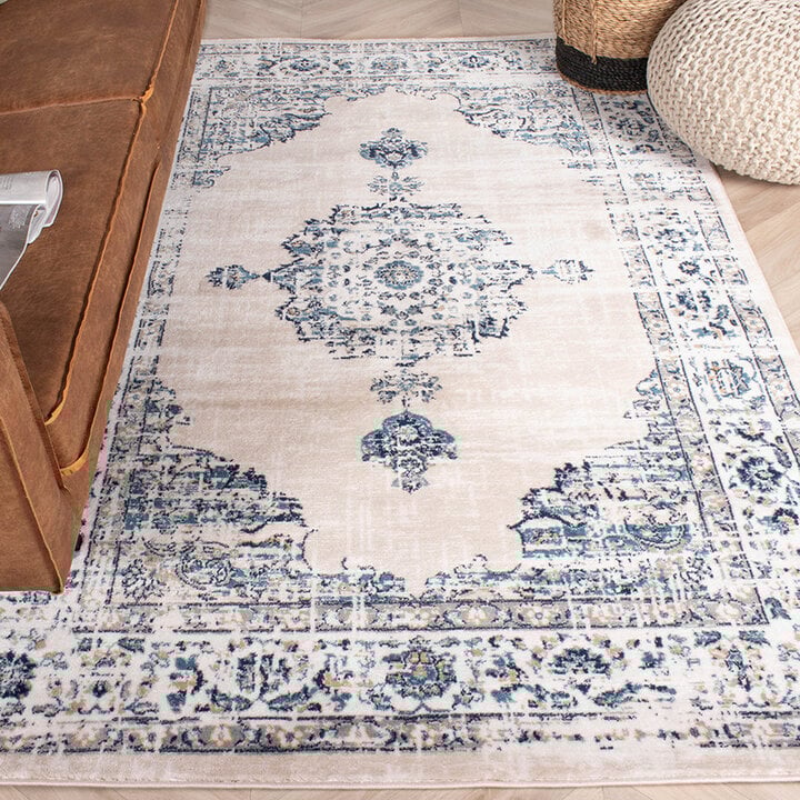 Teppich Vintage - Deep Medaillon Weiß Blau - 2