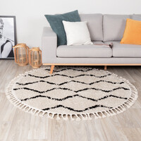 Teppich Hochflor Rund - Grand Wire Weave Creme Schwarz 