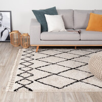 Teppich Hochflor - Grand Diamond Weave Creme Schwarz 