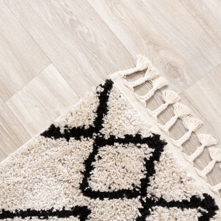 Teppich Hochflor - Grand Diamond Weave Creme Schwarz - 3