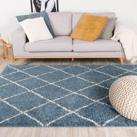 Teppich Hochflor - Grand Lines Blau Creme 