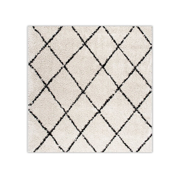 Teppich Hochflor Quadrat - Grand Lines Creme Schwarz - 1