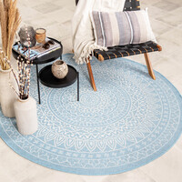 In- & Outdoor Teppich Rund - Summer Azteca Hellblau 