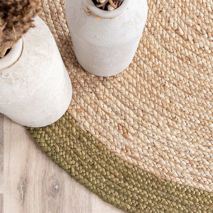 Jute Teppich Rund - Fair Natur Grün - 3