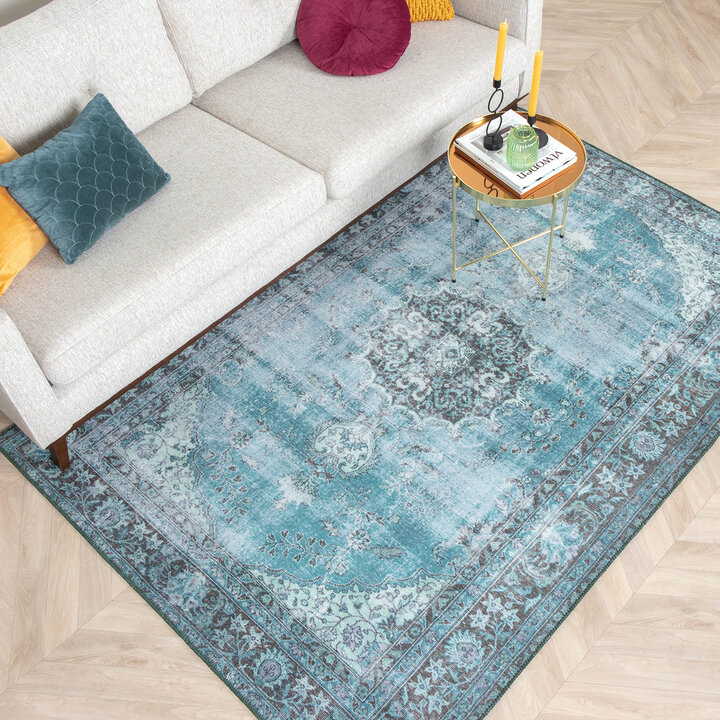 Teppich Vintage - Estate Medaillon Blau Grün - 3