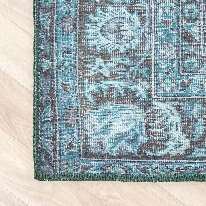 Teppich Vintage - Estate Medaillon Blau Grün - 6