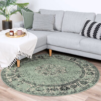 Teppich Vintage Rund - Wonder Grün Schwarz 