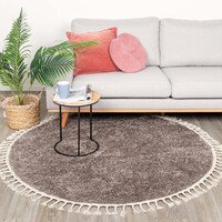 Teppich Hochflor Rund - Lofty Fringe Taupe 