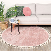 Teppich Hochflor Rund - Lofty Fringe Rosa 