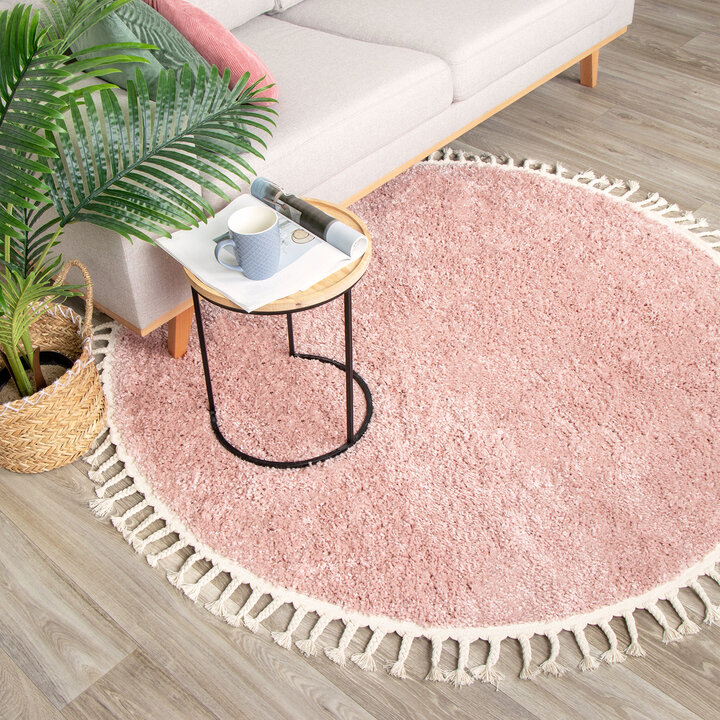 Teppich Hochflor Rund - Lofty Fringe Rosa - 3