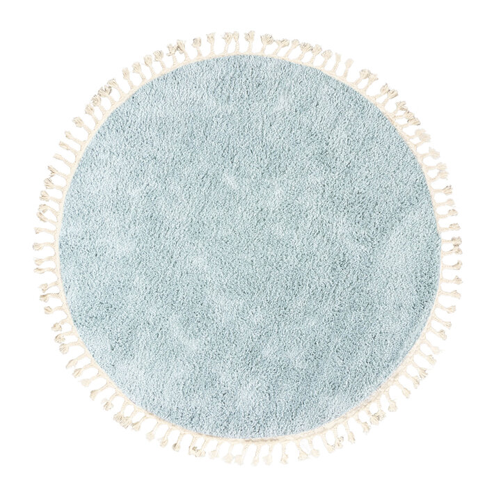 Teppich Hochflor Rund - Lofty Fringe Hellblau Türkis - 1