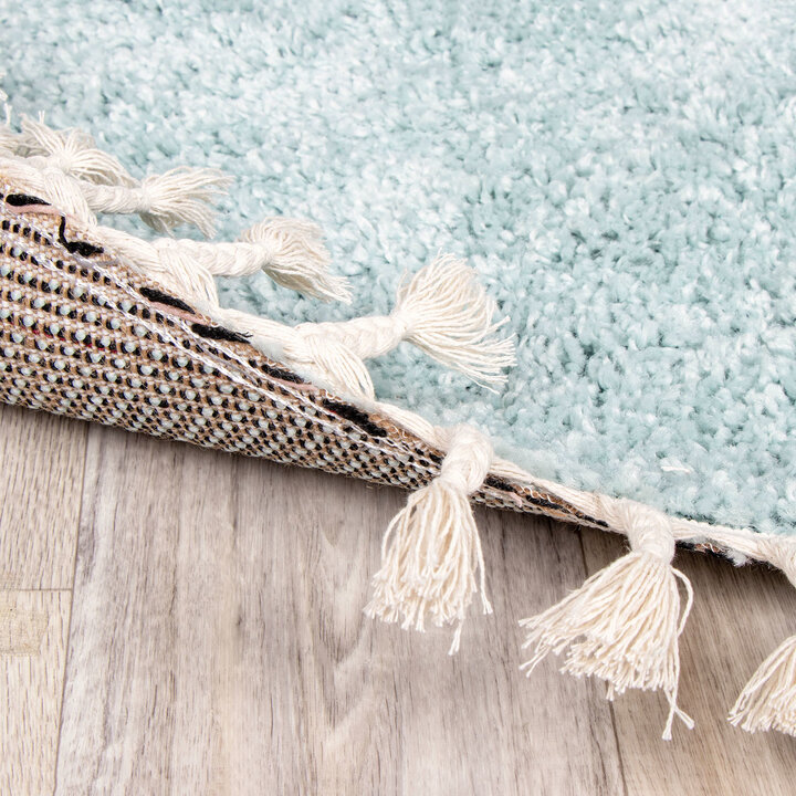 Teppich Hochflor Rund - Lofty Fringe Hellblau Türkis - 5