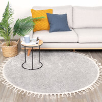 Teppich Hochflor Rund - Lofty Fringe Hellgrau 