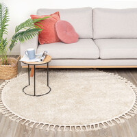 Teppich Hochflor Rund - Lofty Fringe Creme Weiß 