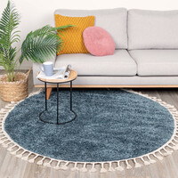 Teppich Hochflor Rund - Lofty Fringe Blau 