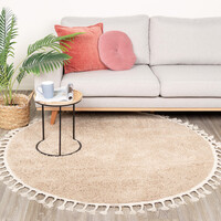 Teppich Hochflor Rund - Lofty Fringe Beige 