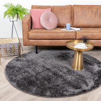 Hochflor Teppich Rund - Glazy Anthrazit 