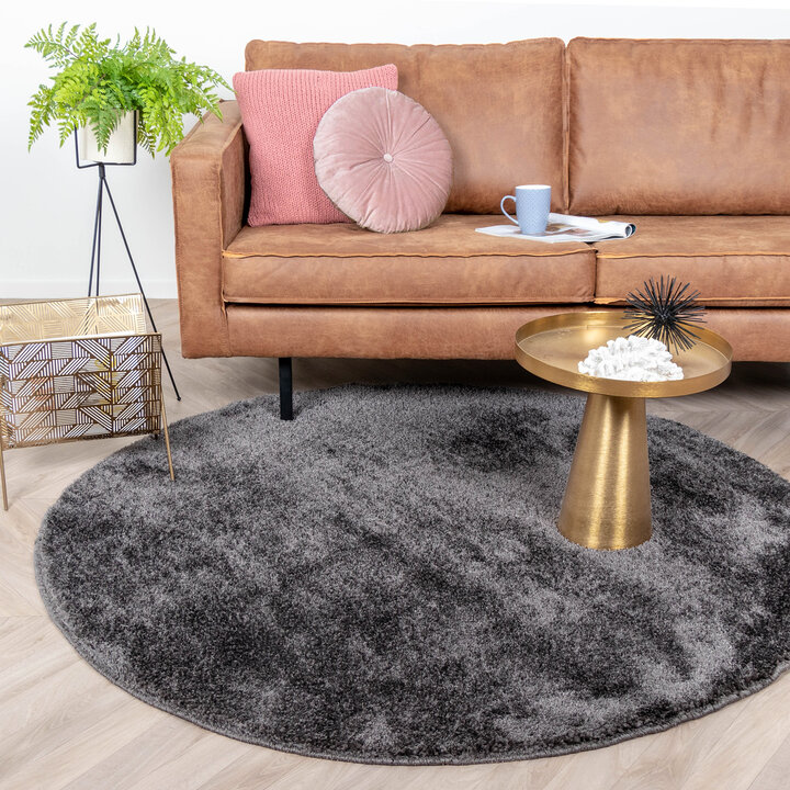 Hochflor Teppich Rund - Glazy Anthrazit 