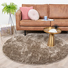 Hochflor Teppich Rund - Glazy Taupe Braun
