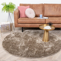 Hochflor Teppich Rund - Glazy Taupe Braun
