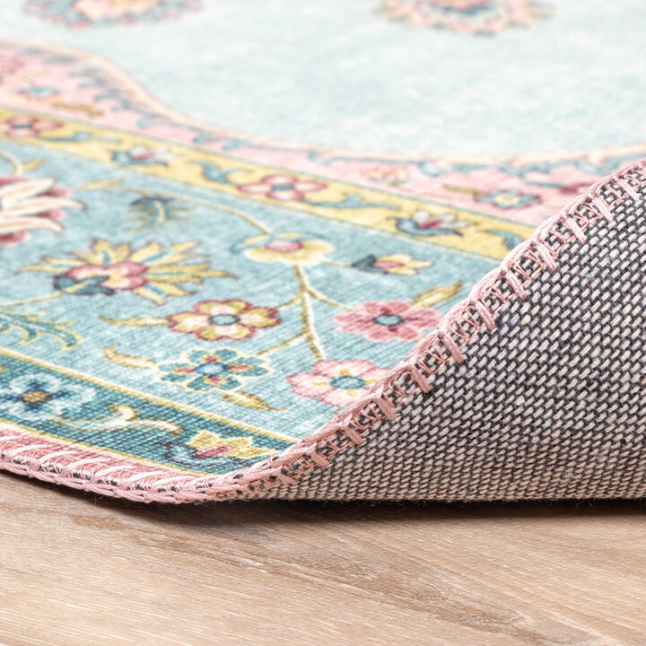 Teppich Vintage - Lily Medaillon Hellblau Türkis - 4
