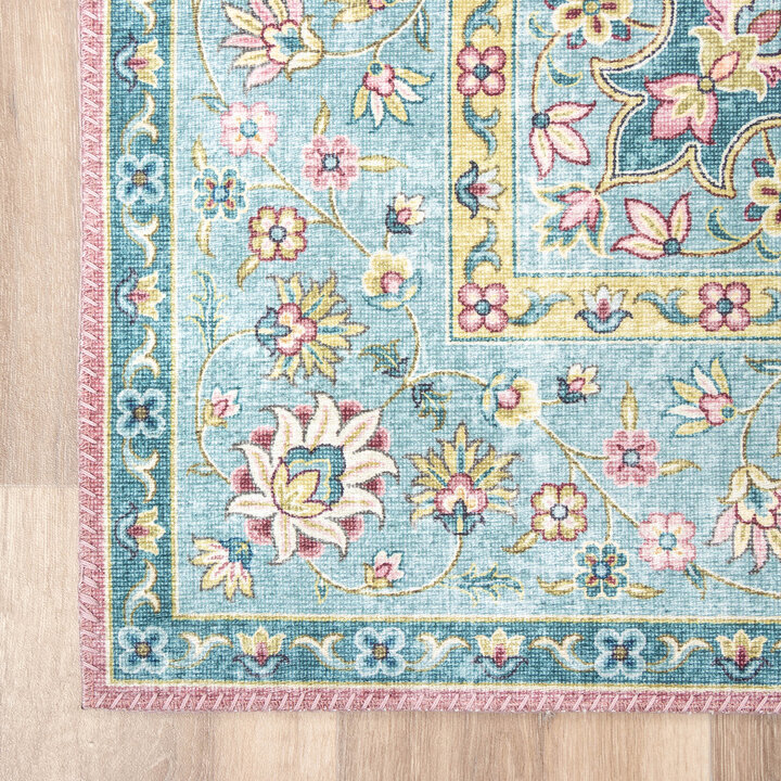Teppich Vintage - Lily Medaillon Hellblau Türkis - 5