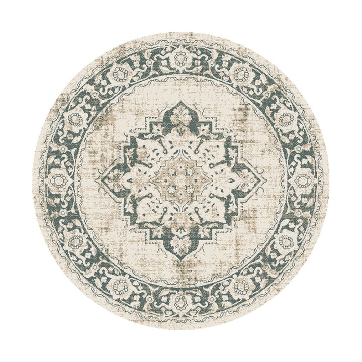 Teppich Vintage Rund - Spring Medaillon Creme Grün - 1