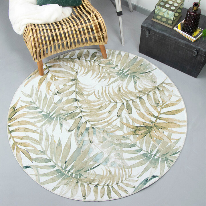 Boho Teppich Rund - Palmier Blätter Naturel - 2