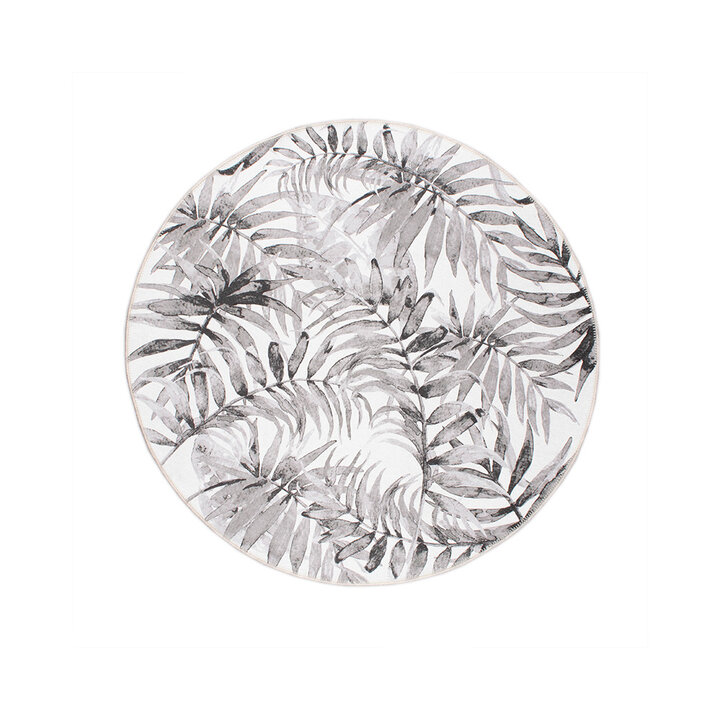 Boho Teppich Rund - Palmier Blätter Grau - 1
