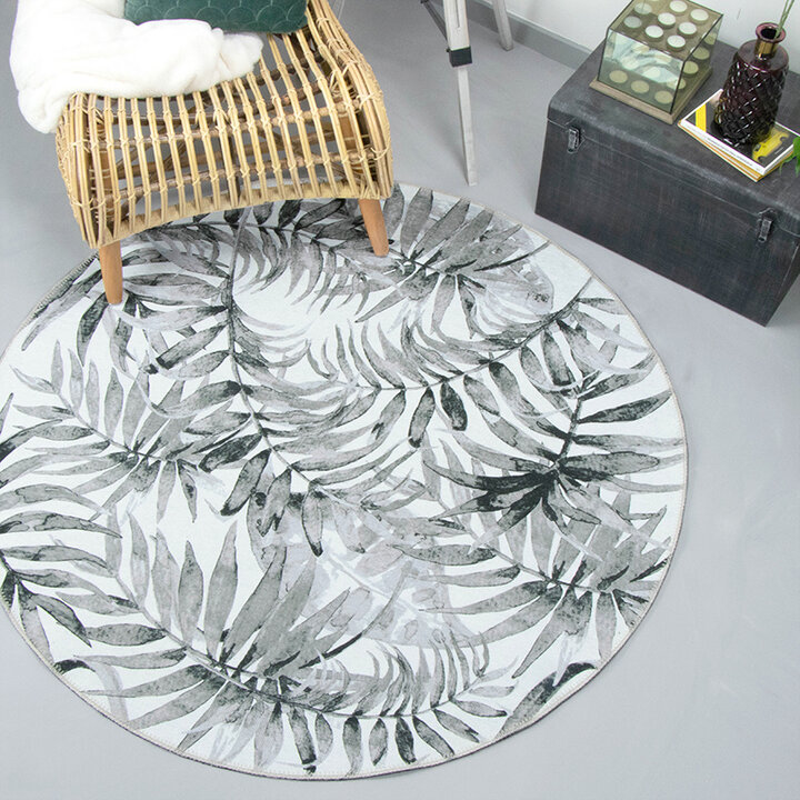 Boho Teppich Rund - Palmier Blätter Grau - 2