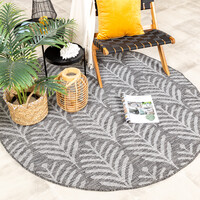 In- & Outdoor Teppich Rund - Summer Leaves Grau 