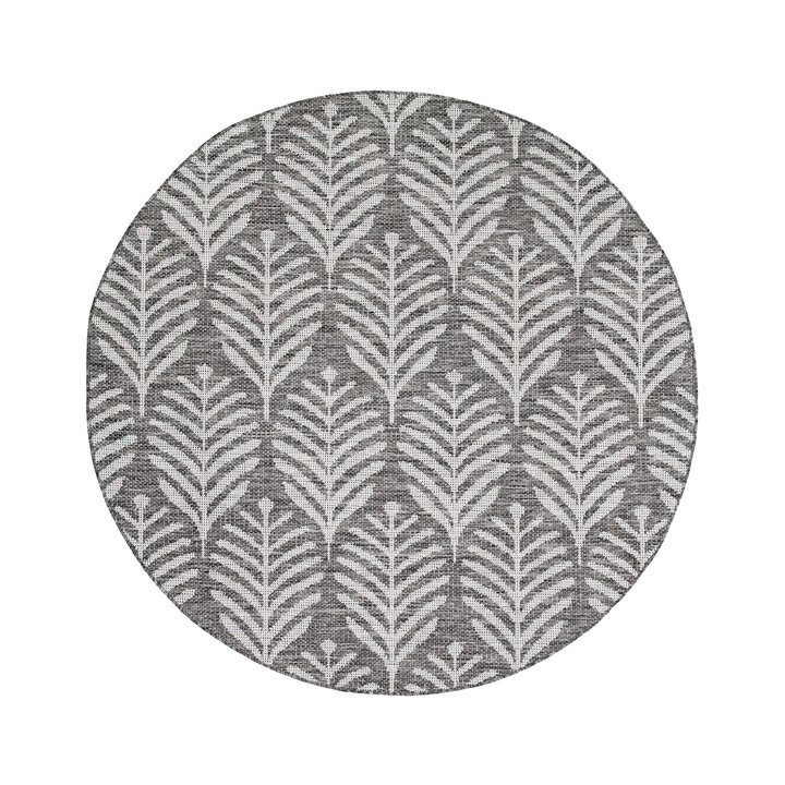 In- & Outdoor Teppich Rund - Summer Leaves Grau - 1