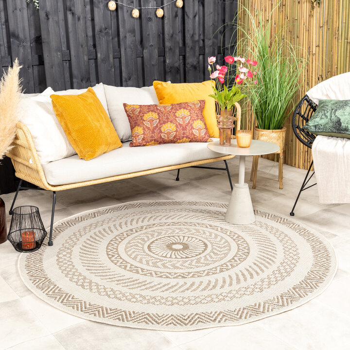 In- & Outdoor Jute Teppich Rund - Nomad Aztec Creme - 3
