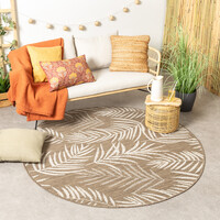 In-& Outdoor Teppich Rund - Malta Leaves Beige 