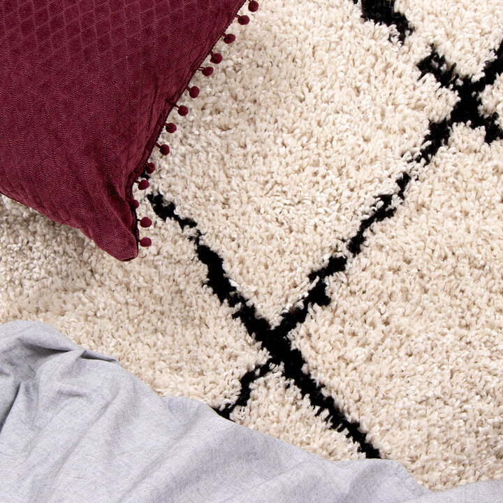 Teppich Hochflor Rund - Grand Lines Creme Schwarz - 3