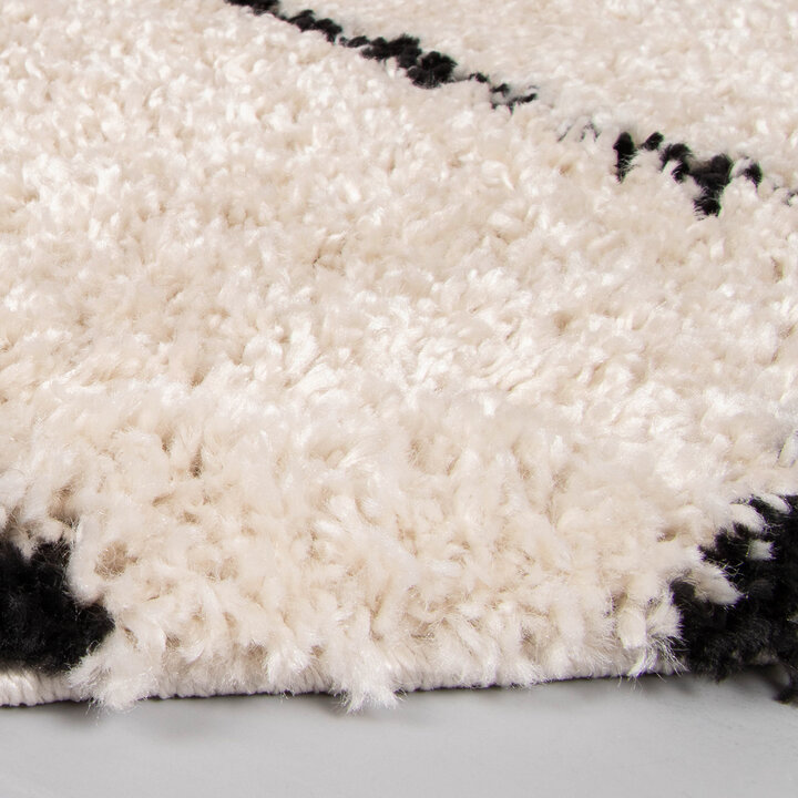 Teppich Hochflor Rund - Grand Lines Creme Schwarz - 5