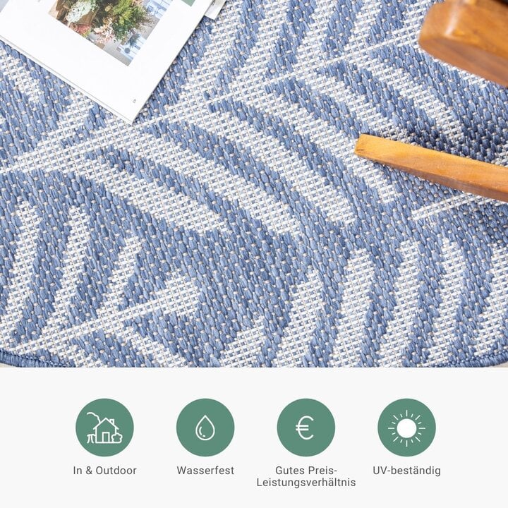 In- & Outdoor Teppich Rund - Summer Leaves Blau - 3