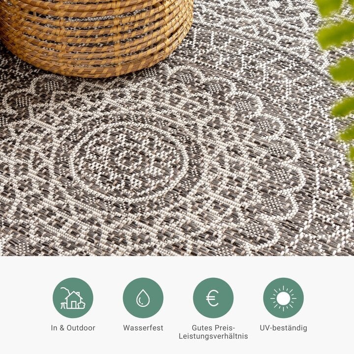 In- & Outdoor Teppich Rund - Summer Azteca Grau - 3
