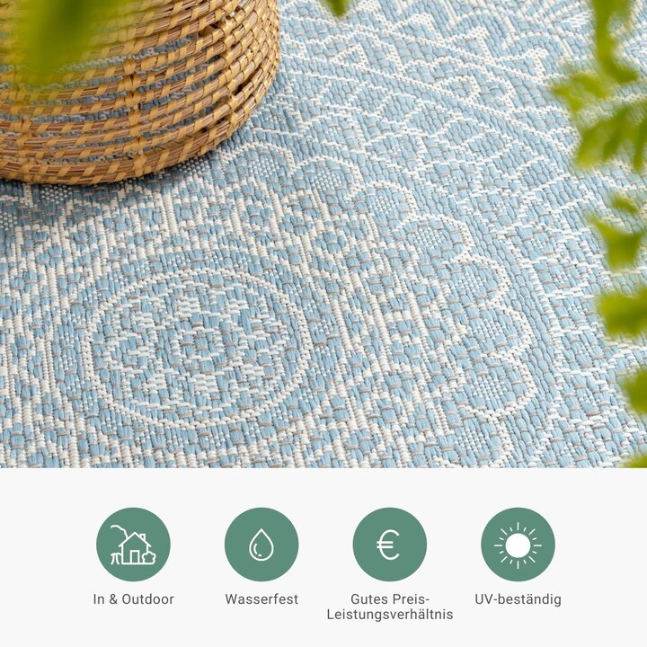 In- & Outdoor Teppich Rund - Summer Azteca Hellblau - 4