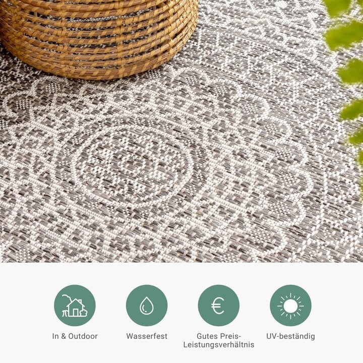 In- & Outdoor Teppich Rund - Summer Azteca Hellgrau - 3
